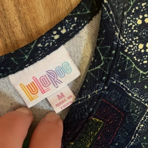 Lularoe women’s dress Medium 10 12 Amelia fit flare stretch pattern pockets blue - Picture 5 of 9